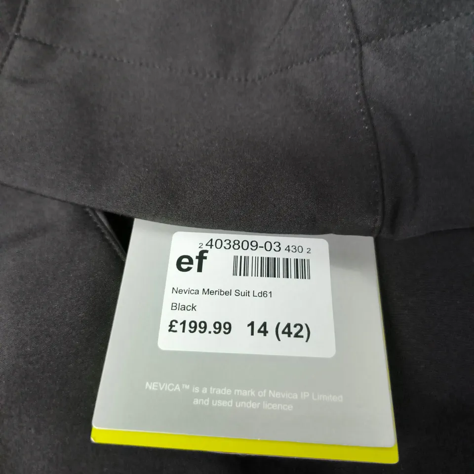 NEVICA MERIBEL SKI SUIT – BLACK, UK 14 (EU 42)