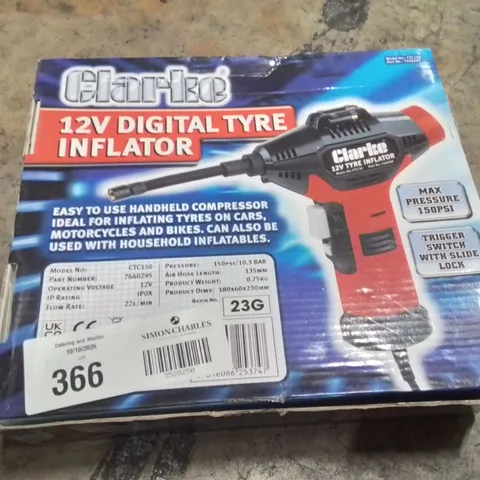 BOXED CLARKE 12V DIGITAL TYRE INFLATOR 