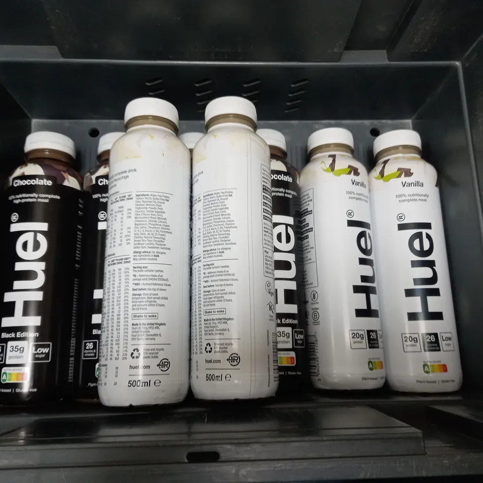 LOT OF 10 HUEL FOOD SUPPLEMENT DRINKS 500ML CHOCOLATE AND VANILLA FLAVOUR