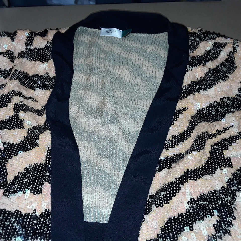 RIXO LONDON SEQUINED TIE FRONT LONG LINE CARDIGAN