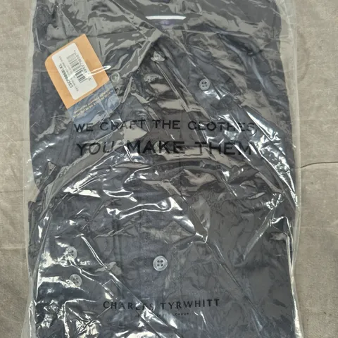 CHARLES TYRWHITT BUTTON-DOWN STRETCH WASHED OXFORD SLIM FIT SHIRT IN BLACK SIZE LARGE