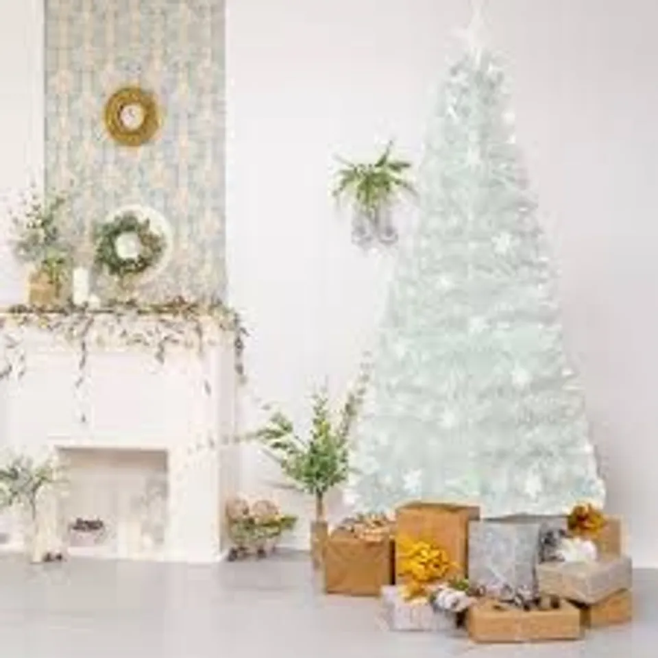 BOXED COSTWAY ARTIFICIAL FIBRE OPTIC WHITE PRE-LIT CHRISTMAS TREE WITH LIGHT - 180cm