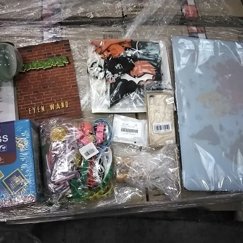 PALLET OF ASSORTED ITEMS INCLUDING MATCH MADNESS, IPHONE X CASE, LINT REMOVER, GRANDDAUGHTER CARD, SOLAR SYSTEM PLACEMAT, HALLOWEEN DECORATIONS