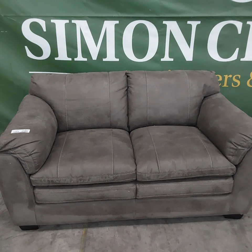 DESIGNER SCAFELL TWO SEATER SOFA GREY SUEDE WITH FEATURED STITCHING