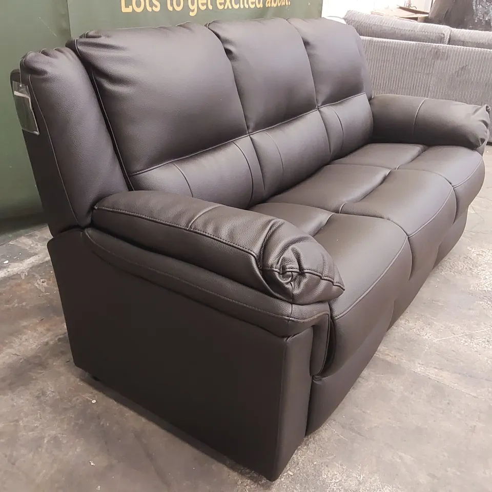 QUALITY DESIGNER BLACK FAUX LEATHER ALBION FIXED 3 SEATER SOFA  RRP £699