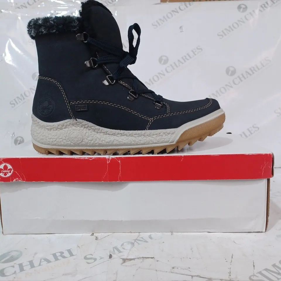 BOXED RIEKER WATER RESISTANT WARM HIKER BOOTS, NAVY - SIZE 5