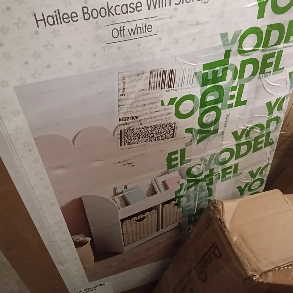 BOXED HAILEE BOOKCASE WITH STORAGE - OFF WHITE (1 BOX)