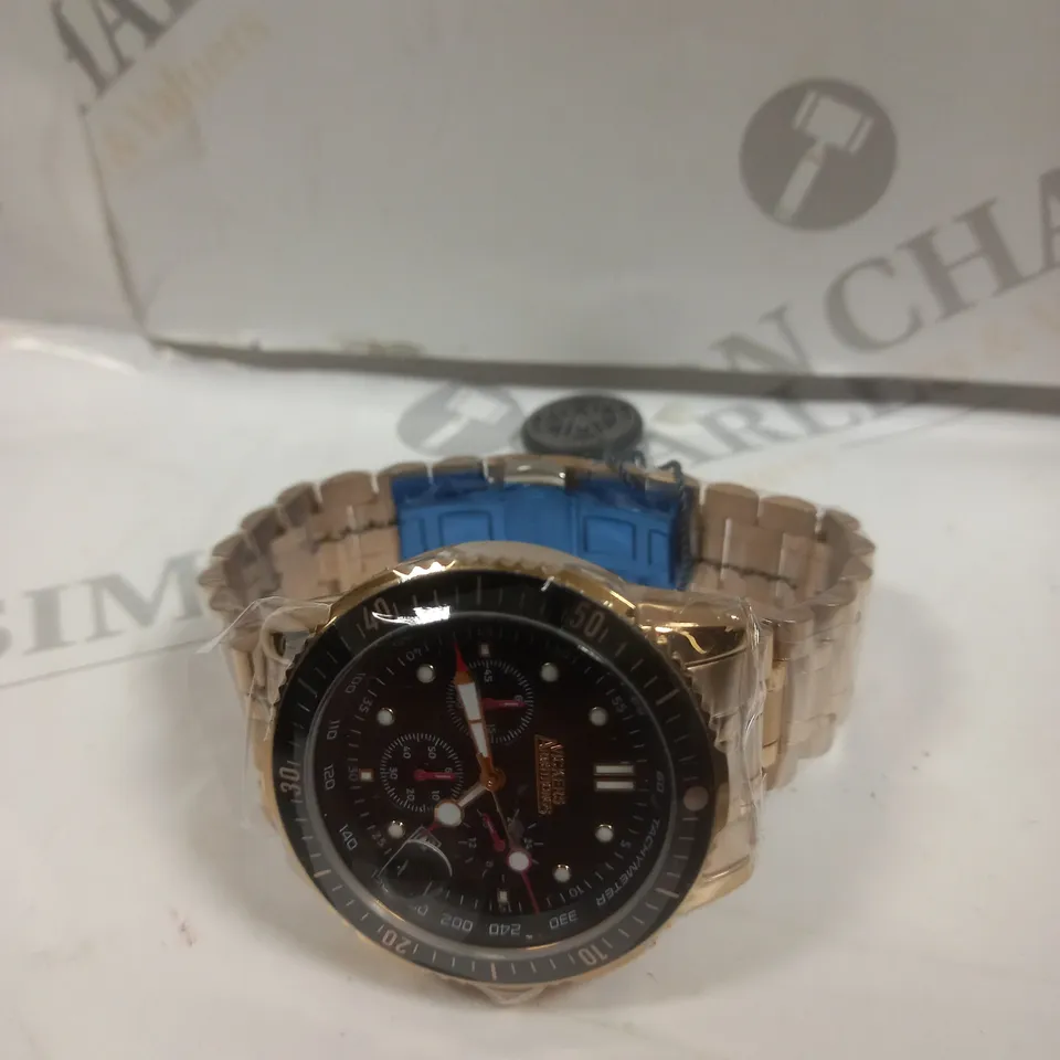 BOXED VICKERS ARMSTRONGS GRANDEUR ROSE GOLD BLACK DIAL WATCH 