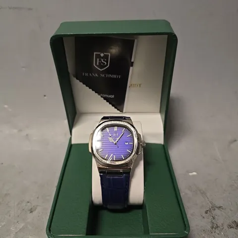 FRANK SCHMIDT WATCH – TEXTURED DIAL WITH DATE – LEATHER STRAP– 3ATM WATER RESISTANT – GIFT BOX
