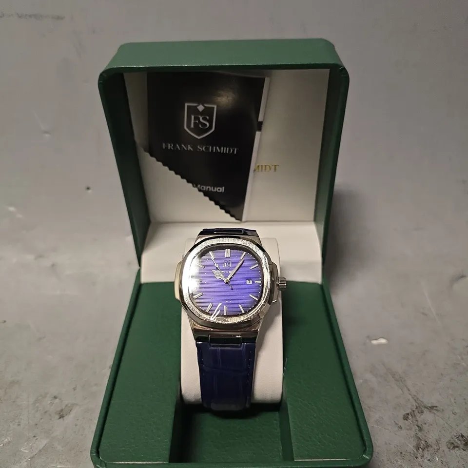 FRANK SCHMIDT WATCH – TEXTURED DIAL WITH DATE – LEATHER STRAP– 3ATM WATER RESISTANT – GIFT BOX
