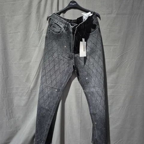 JOHN LEWIS DIAMOND-QUILTED WIDE-LEG DENIM JEANS, UK 14 (USA 10)