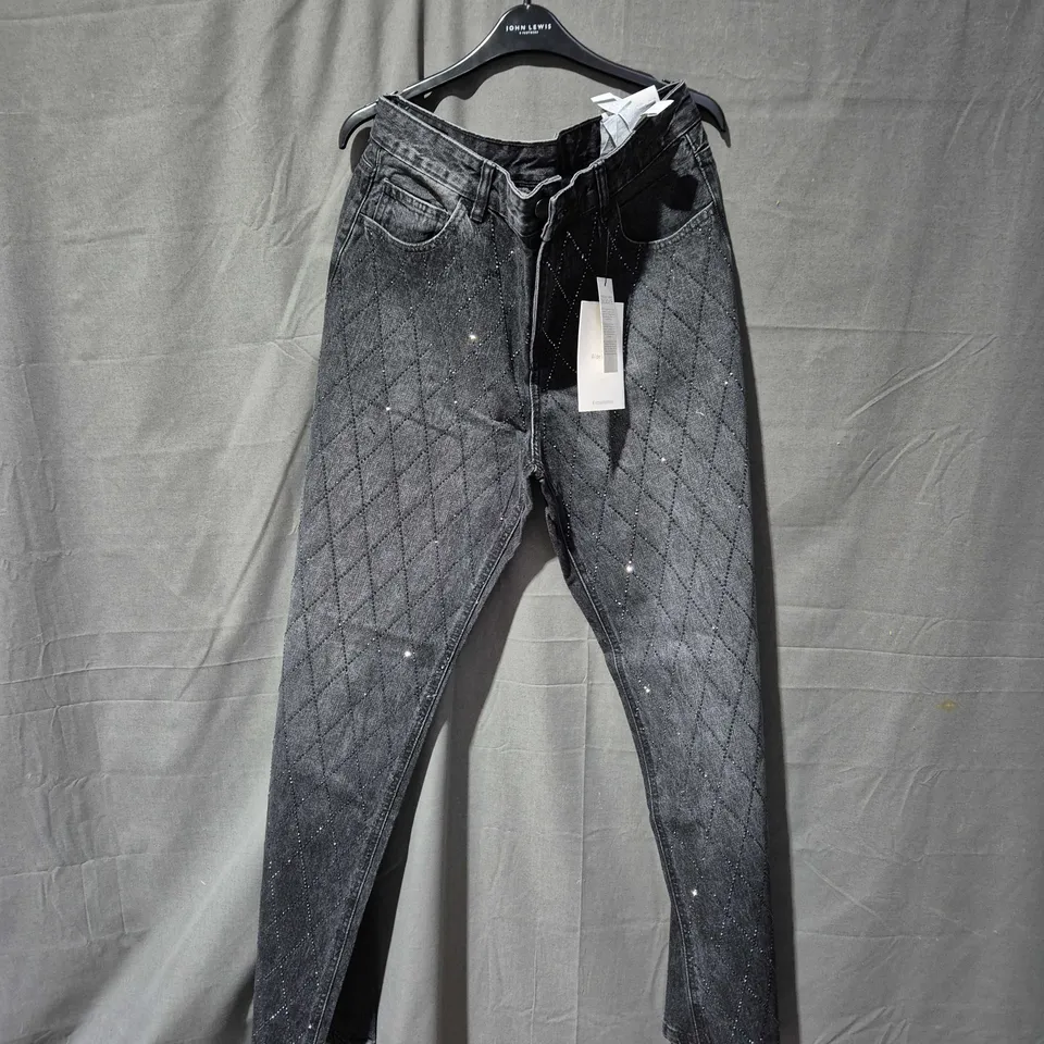JOHN LEWIS DIAMOND-QUILTED WIDE-LEG DENIM JEANS, UK 14 (USA 10)