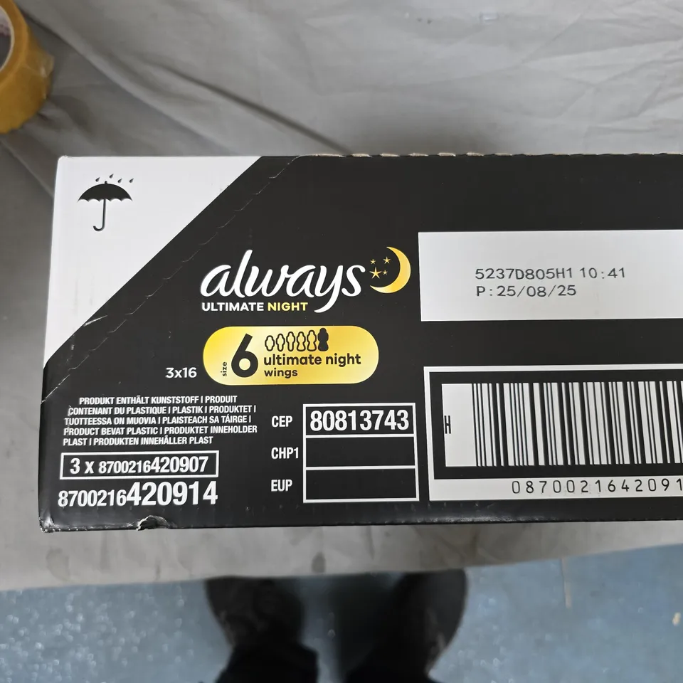 ALWAYS ULTIMATE NIGHT WINGS SANITARY PADS – 3 X 16 (TOTAL 48 PADS)