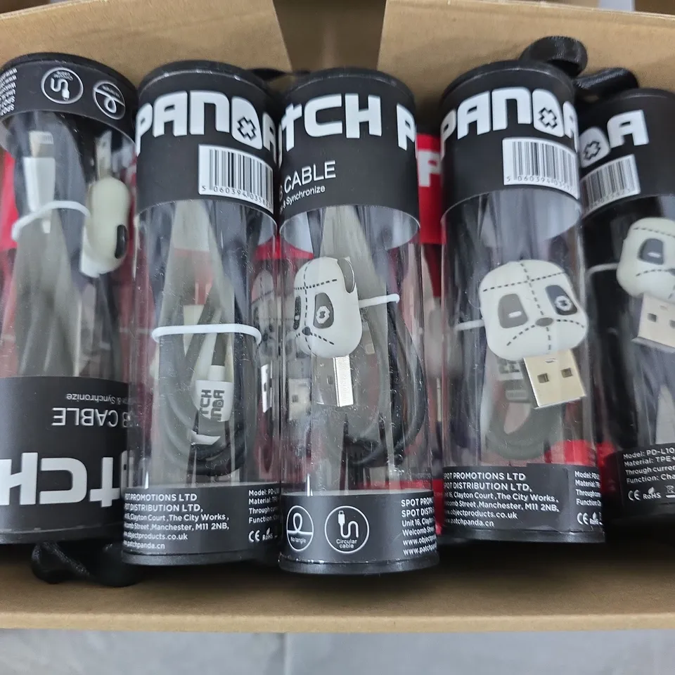 APPROXIMATELY 20 ASSORTED PATCH USB LIGHTNING CONNECTORS CABLES TO INCLUDE ORANGE, PURPLE, RED & BLACK VARIATIONS 