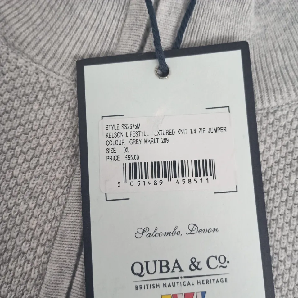 QUBA & CO. KELSON LIFESTYLE TEXTURED KNIT 1/4 ZIP JUMPER – GREY MARL – UK XL