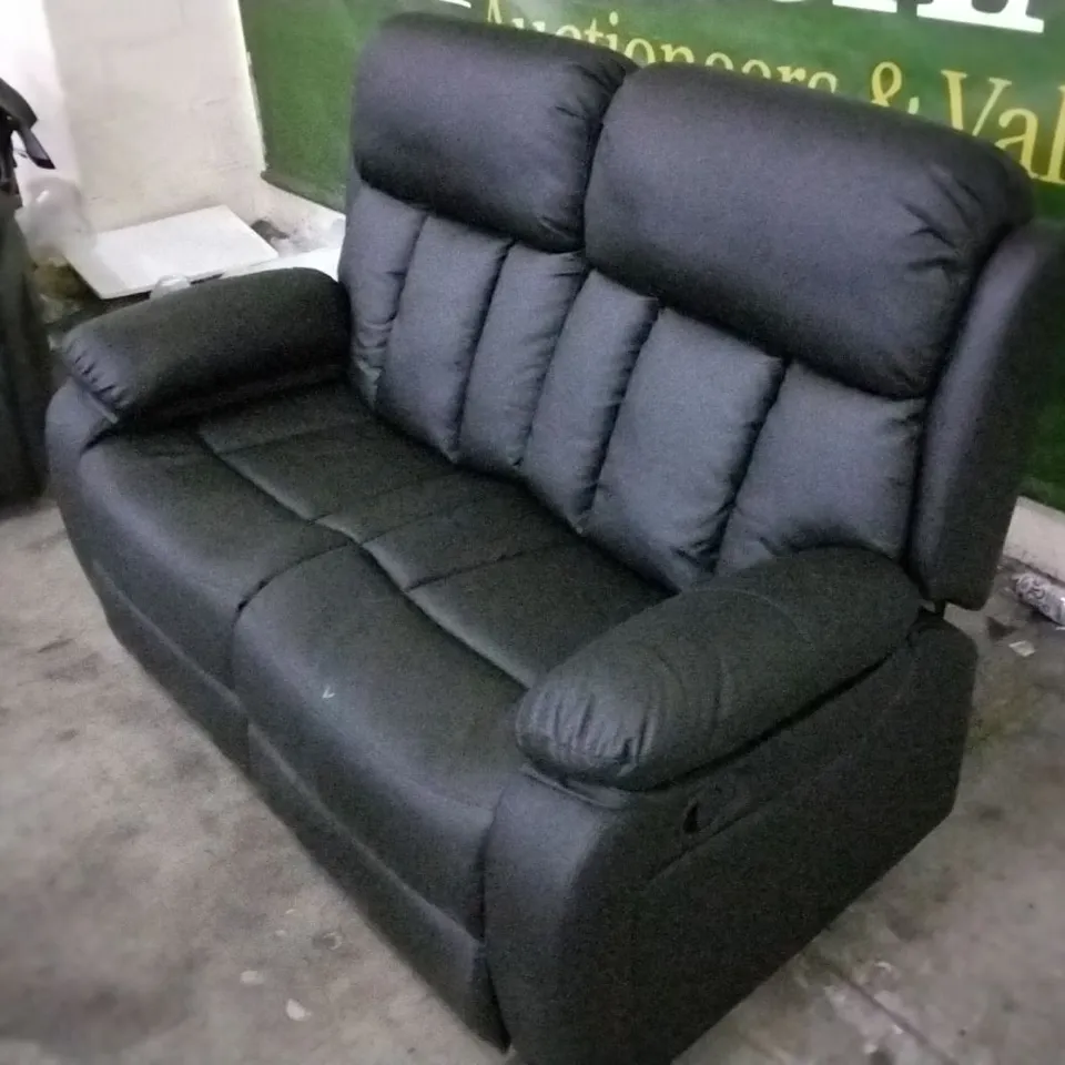 QUALITY DESIGNER BLACK LEATHER MANUAL RECLINER 2 SEATER SOFA