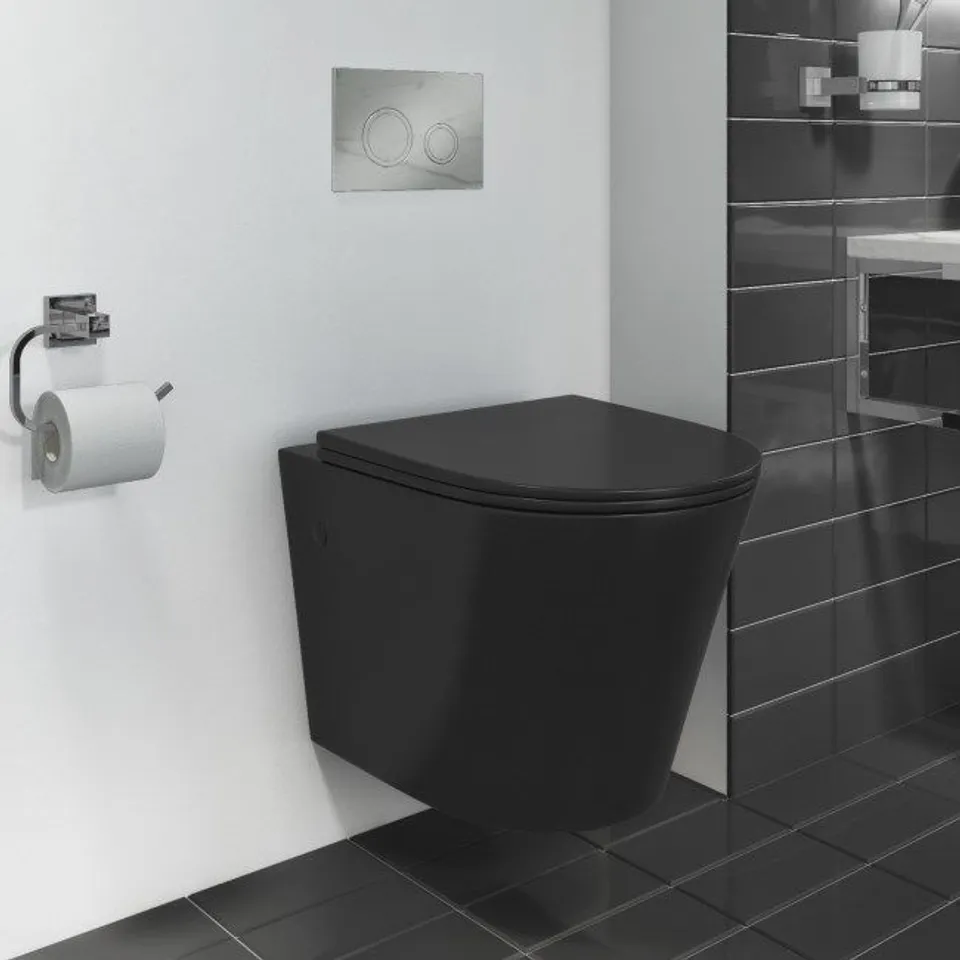 BOXED VERONA WALL HUNG SOFT CLOSE TOILET SEAT MATT BLACK