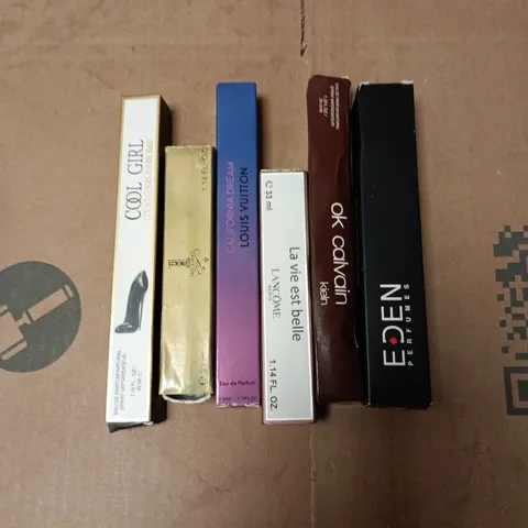 LOT OF 6 ASSORTED EAU DE PARFUMS TO INCLUDE LANCOME, EDEN AND LOUIS VUITTON CALIFORNIA DREAMS