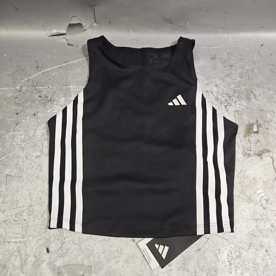 ADIDAS OWN THE RUN 3 STRIPE TANK IN BLACK/WHITE SIZE XS