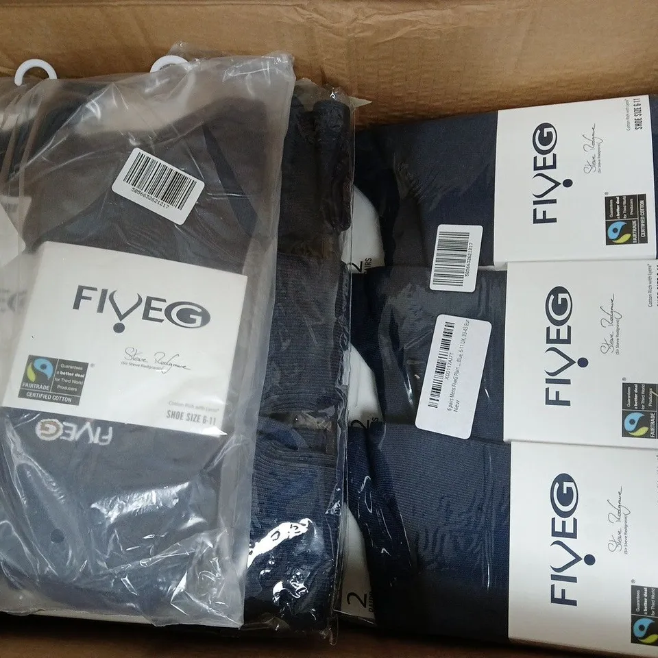 BOX OF APPROXIMATELY 20 PACKS OF FIVE G SOCKS IN NAVY - SIZES VARY - COLLECTION ONLY