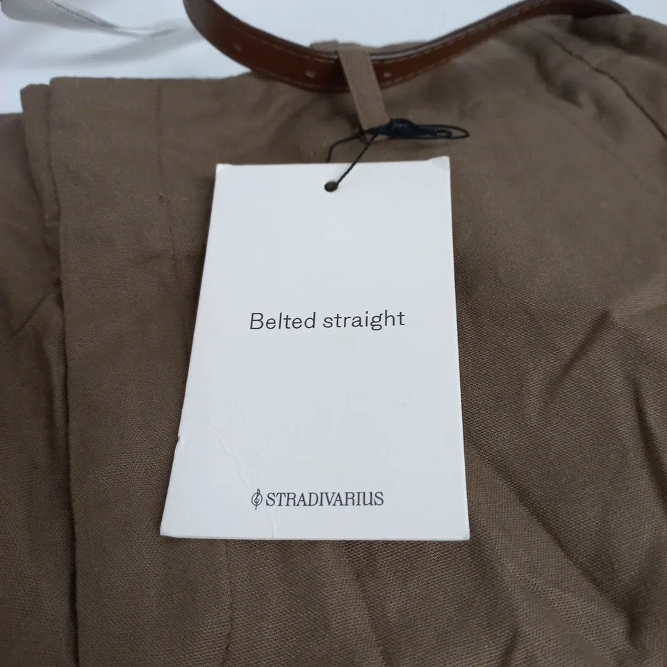 STRADIVARIUS BELTED STRAIGHT TROUSERS – BROWN, UK 10 (EU 38)