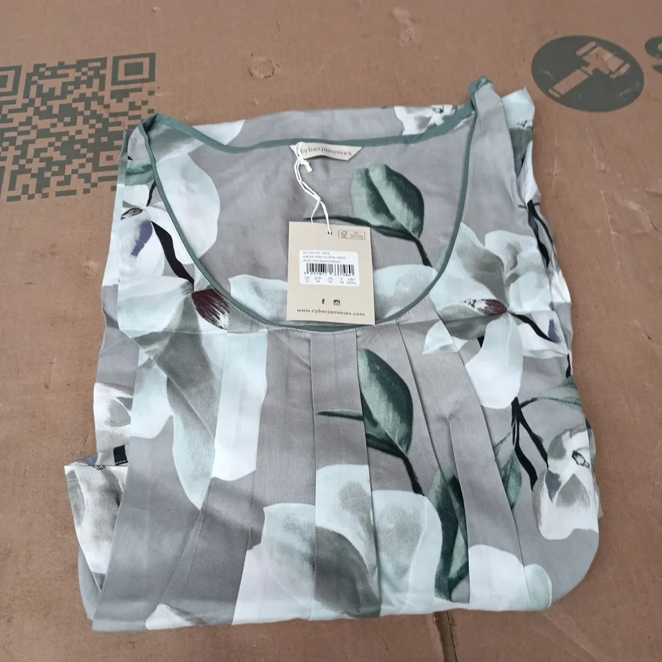 CYBERJAMMIES KALLIE GREY FLORAL PRINT LONG NIGHTDRESS – UK 22 (EUR 48, FR 50, IT 54) – STYLE 5254