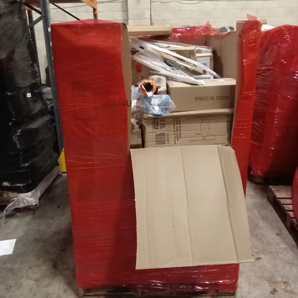 PALLET OF ASSORTED HOUSEHOLD GOODS AND PRODUCTS TO INCLUDE; RETRACTABLE GATE, ELECTRIC FRYER, TURNTABLE ETC