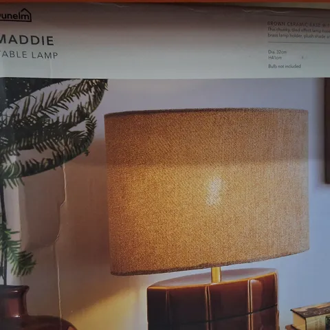 BOXED DUNELM MADDIE TABLE LAMP β BROWN CERAMIC BASE WITH NEUTRAL SHADE
