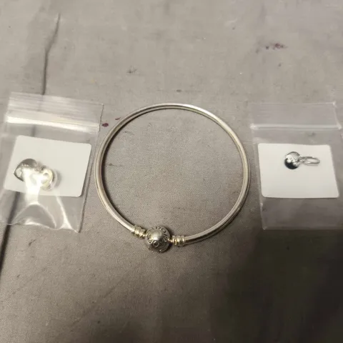 PANDORA STERLING SILVER BRACELET WITH TWO CHARMS – BOXED