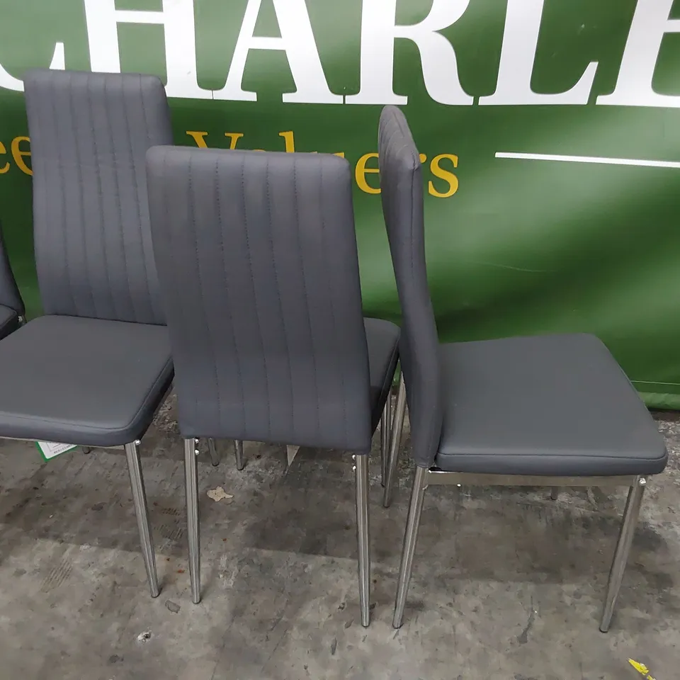 SET OF FOUR UPHOLSTERED DINING CHAIRS CHARCOAL PU ON CHROME LEGS 