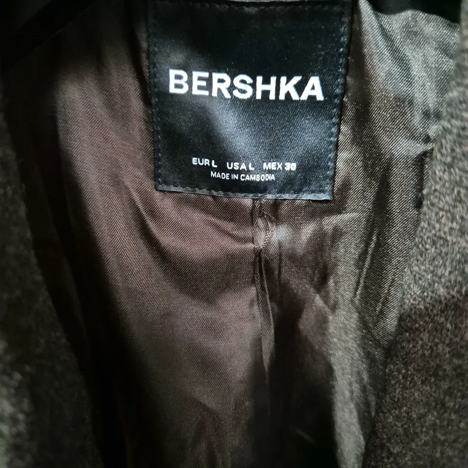 BERSHKA BROWN WOOL-BLEND OVERCOAT, LONG COAT, EU L