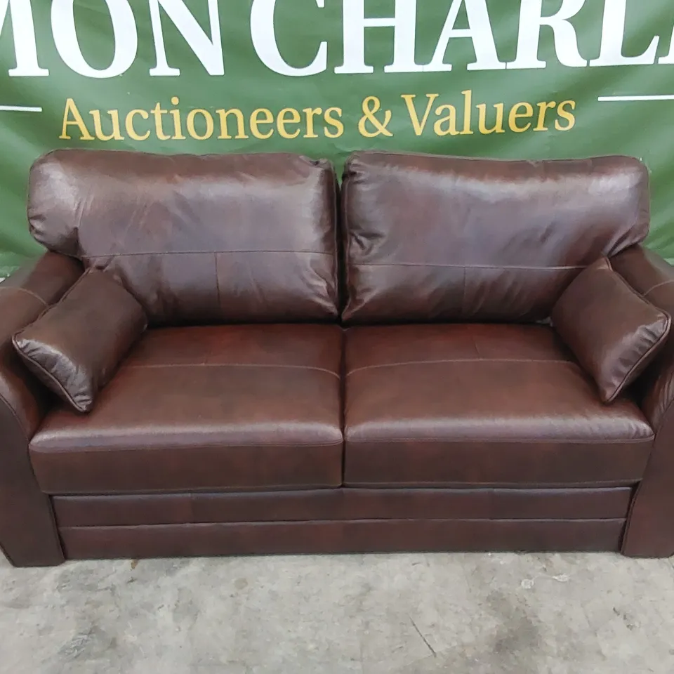 DESIGNER VANTAGE 3 SEATER LEATHER SOFA - CHESNUT