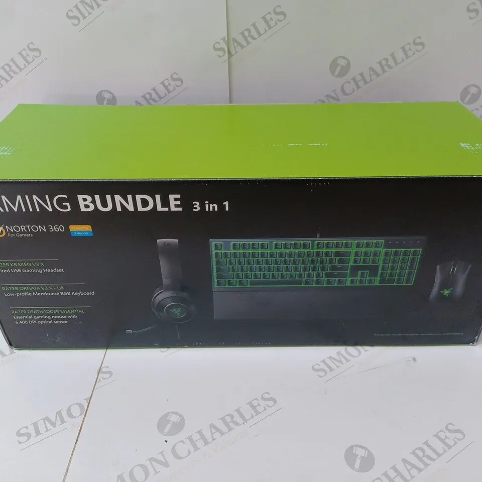 BRAND NEW BOXED RAZER GAMING BUNDLE 3 IN 1 TO INCLUDE - GAMING HEADSET, MEMBRANE RGB KEYBOARD AND ESSENTIAL GAMING MOUSE