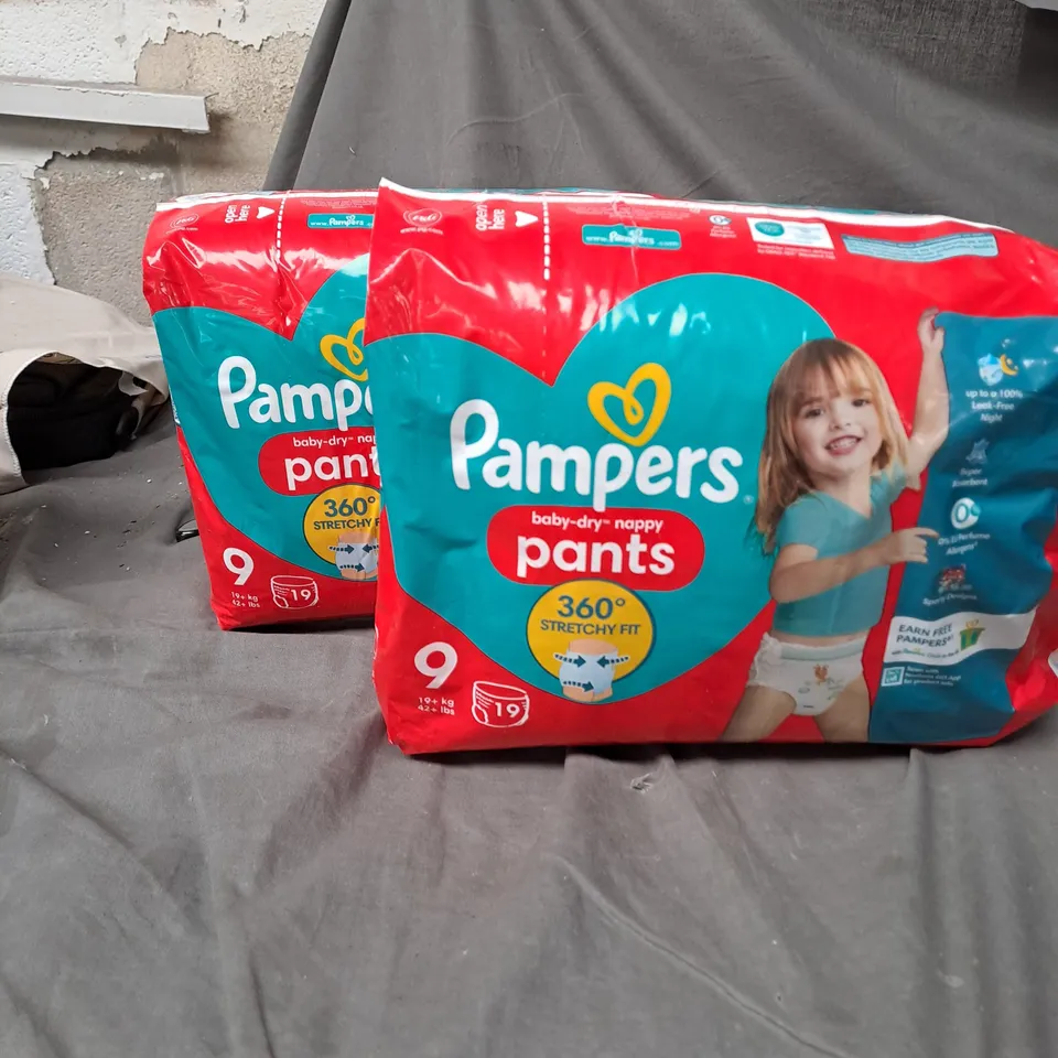 LOT OF 2 PAMPERS BABY-DRY NAPPY PANTS - SIZE 9 - 19+KG - 19 PER PACK
