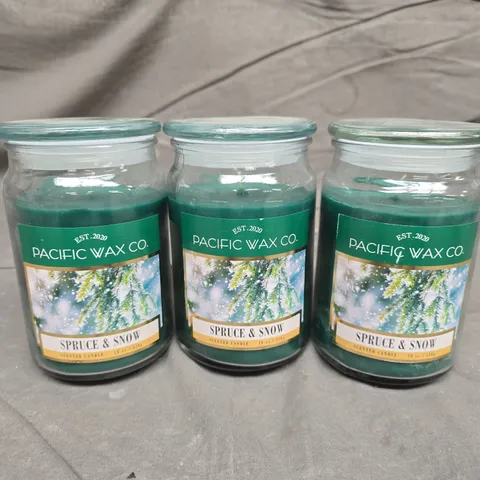 3 PACIFIC WAX CO SPRUCE & SNOW SCENTED CANDLES (3X510G) - COLLECTION ONLY