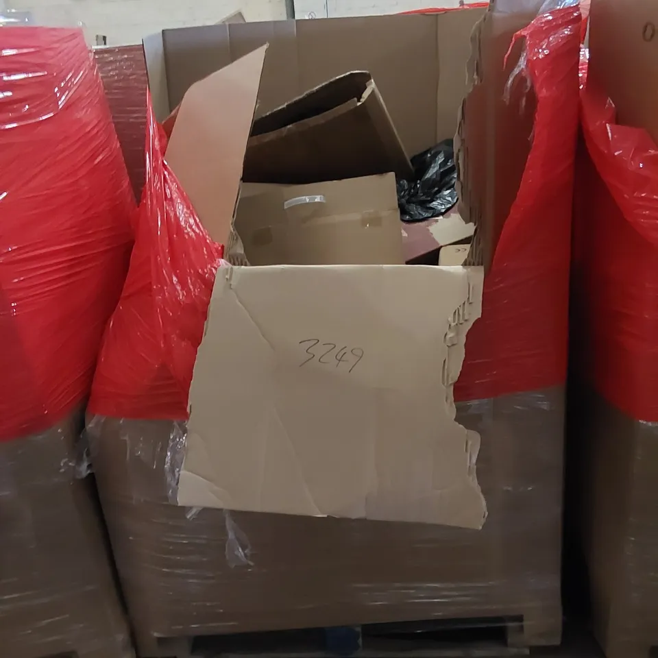 PALLET CONTAINING HOUSEHOLD AND CONSUMER PRODUCTS. INCLUDES AREA RUG, TENT, TV STAND, BOXED FURNITURE ETC 
