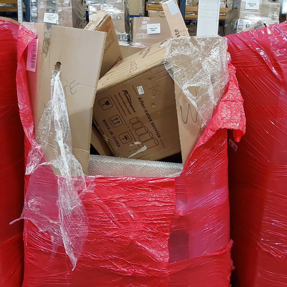 PALLET OF ASSORTED HOMEWARE AND CONSUMER PRODUCTS TO INCLUDE; AMBITELLIGENCE ROUND CYLINDER STAND, RETRACTABLE SAFETY GATES, ROUND MIRROR, TOILET SEAT ECT.