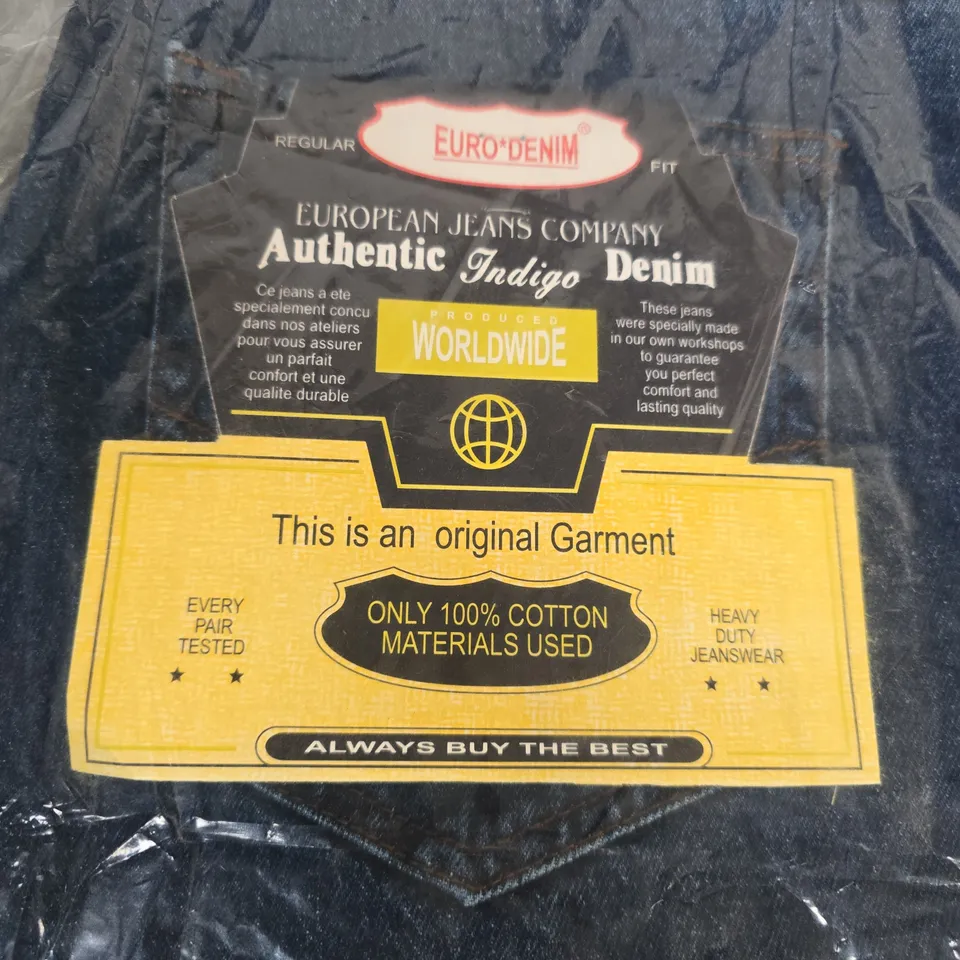 EURO-DENIM AUTHENTIC INDIGO JEANS – REGULAR FIT, W34 L29 (UK 34)