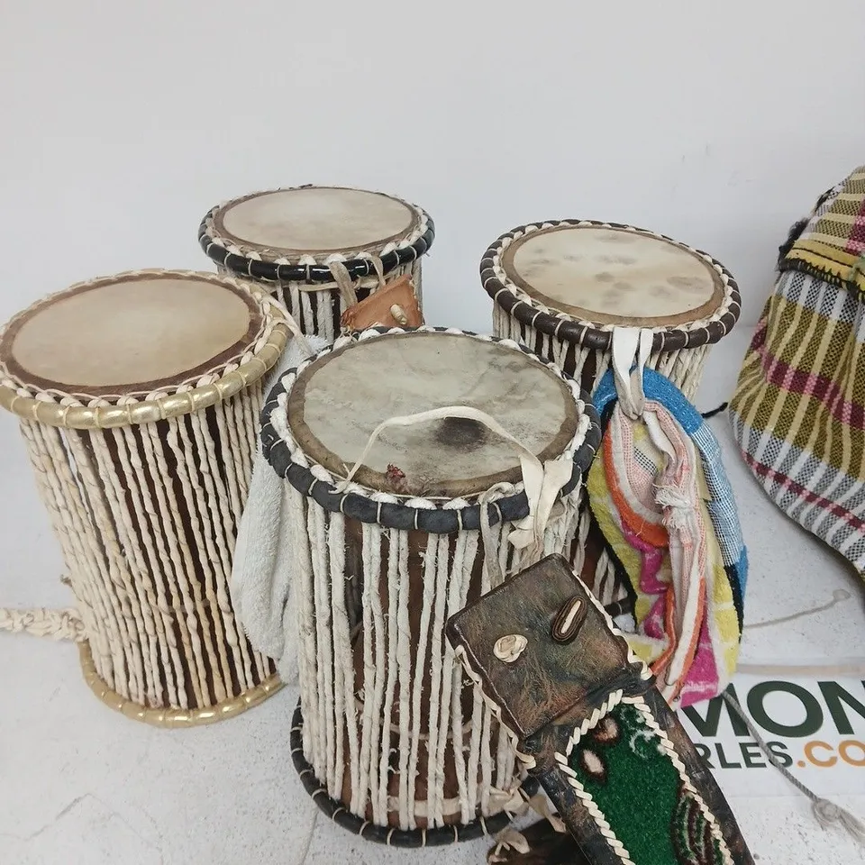 SET OF 4 TRADITIONAL HAND DRUMS WITH ROPE-BOUND SIDES