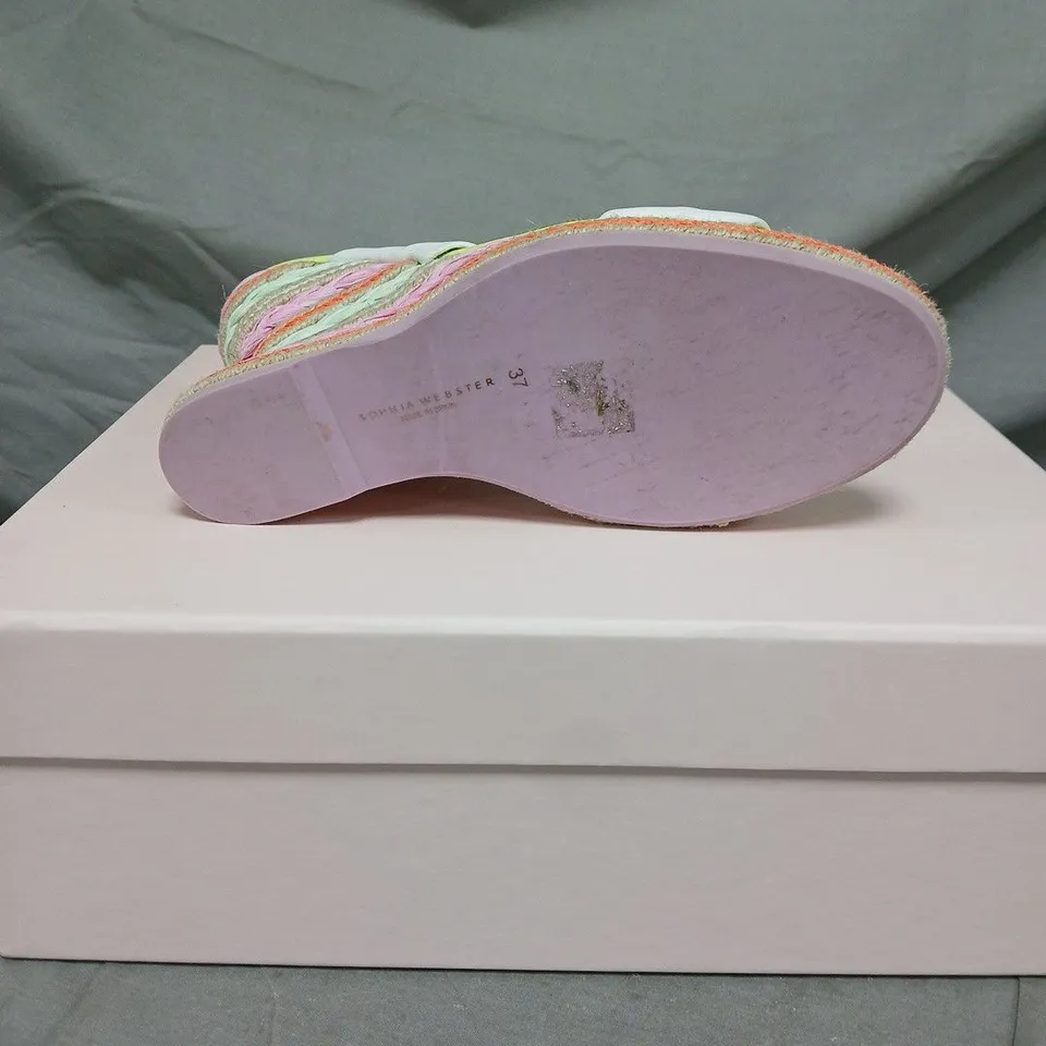 SOPHIA WEBSTER NEON LIME ESPADRILLE WEDGE SANDALS – WHITE KNOT STRAPS - SIZE 4