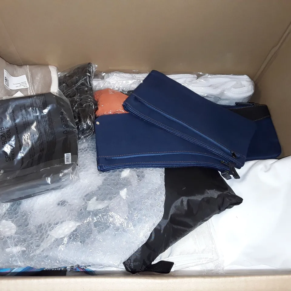 LARGE QUANTITY OF ASSORTED HOME FABRIC ITEMS TO INCLUDE BACKPACK, DRAUGHT EXCLUDED AND GUEST TOWEL PACK