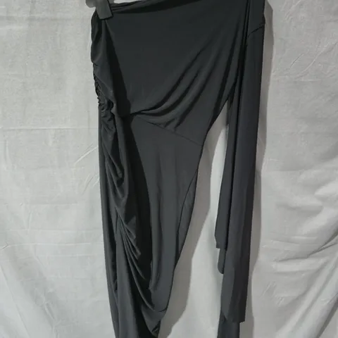 CLUB LONDON BLACK DRAPED ONE-SHOULDER MAXI DRESS