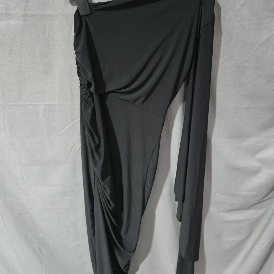 CLUB LONDON BLACK DRAPED ONE-SHOULDER MAXI DRESS