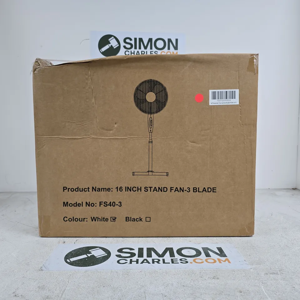 16-INCH STAND FAN, 3-BLADE, MODEL FS40-3, WHITE