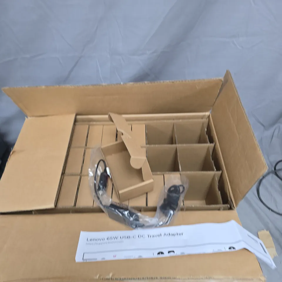 BOX OF APPROXIMATELY 25 LENOVO 65W USB-C DC TRAVEL ADAPTER