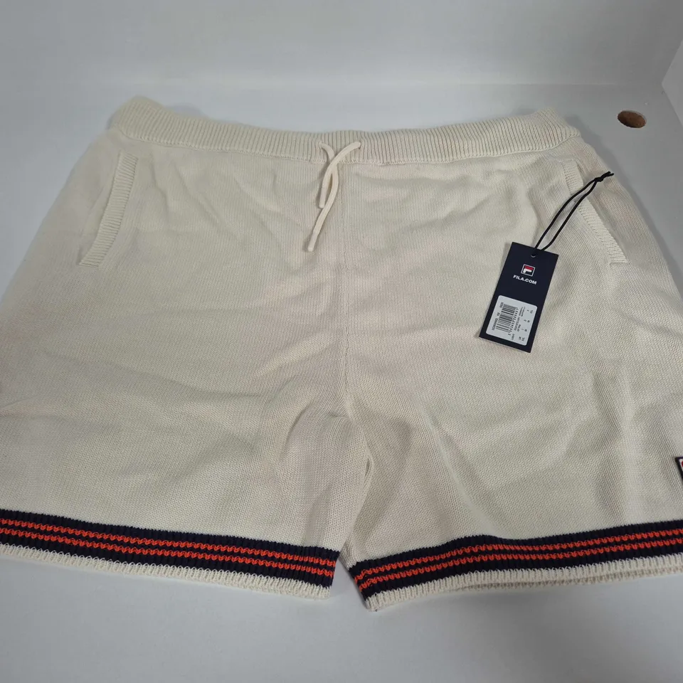 FILA CREAM KNIT SHORTS WITH DRAWSTRING – LOGO PATCH