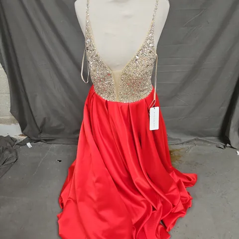 KISS ME KATE EMBELLISHED SATIN PROM DRESS IN RED/CHAMPAGNE SIZE 10