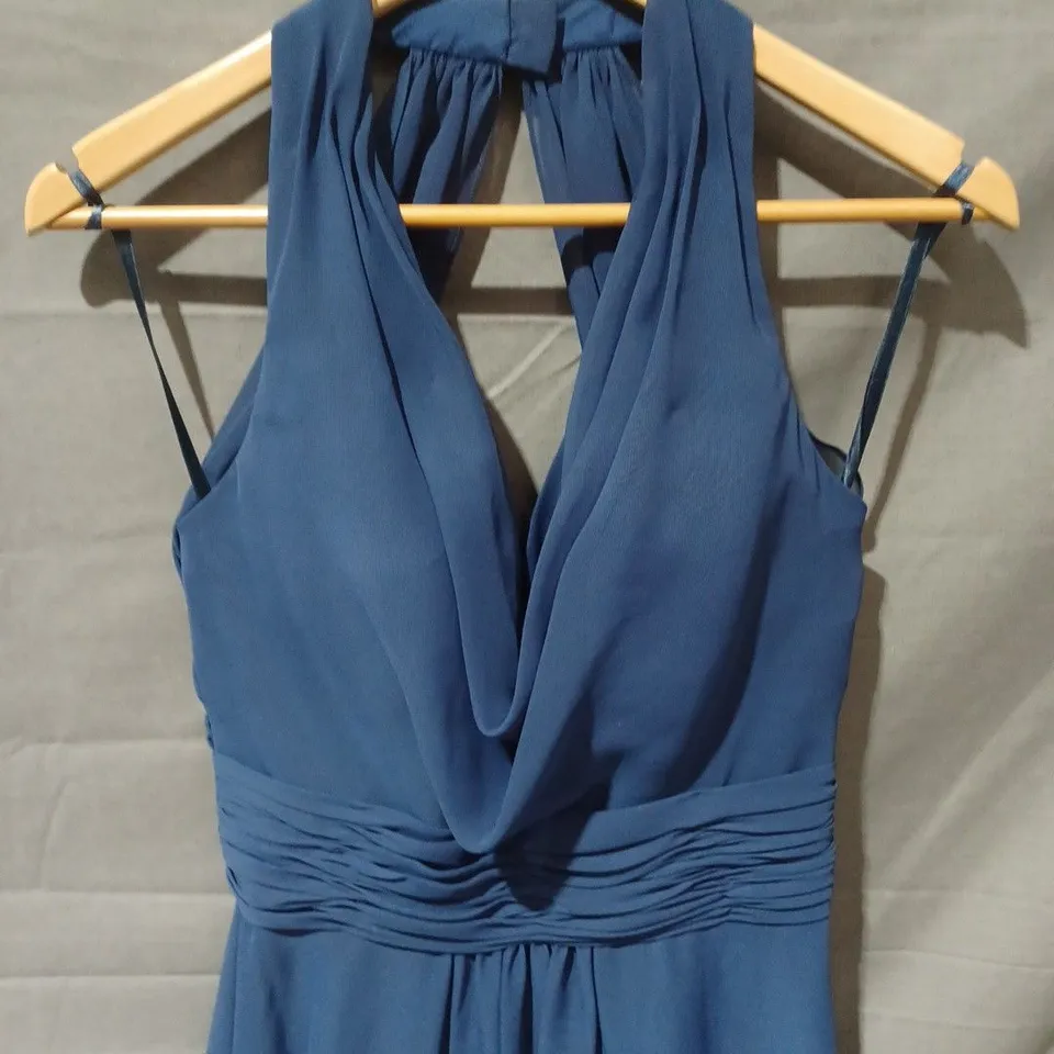 KENNETH WINSTON COLOUR COWL HALTER NECK DRESS IN MIDNIGHT - SIZE 8