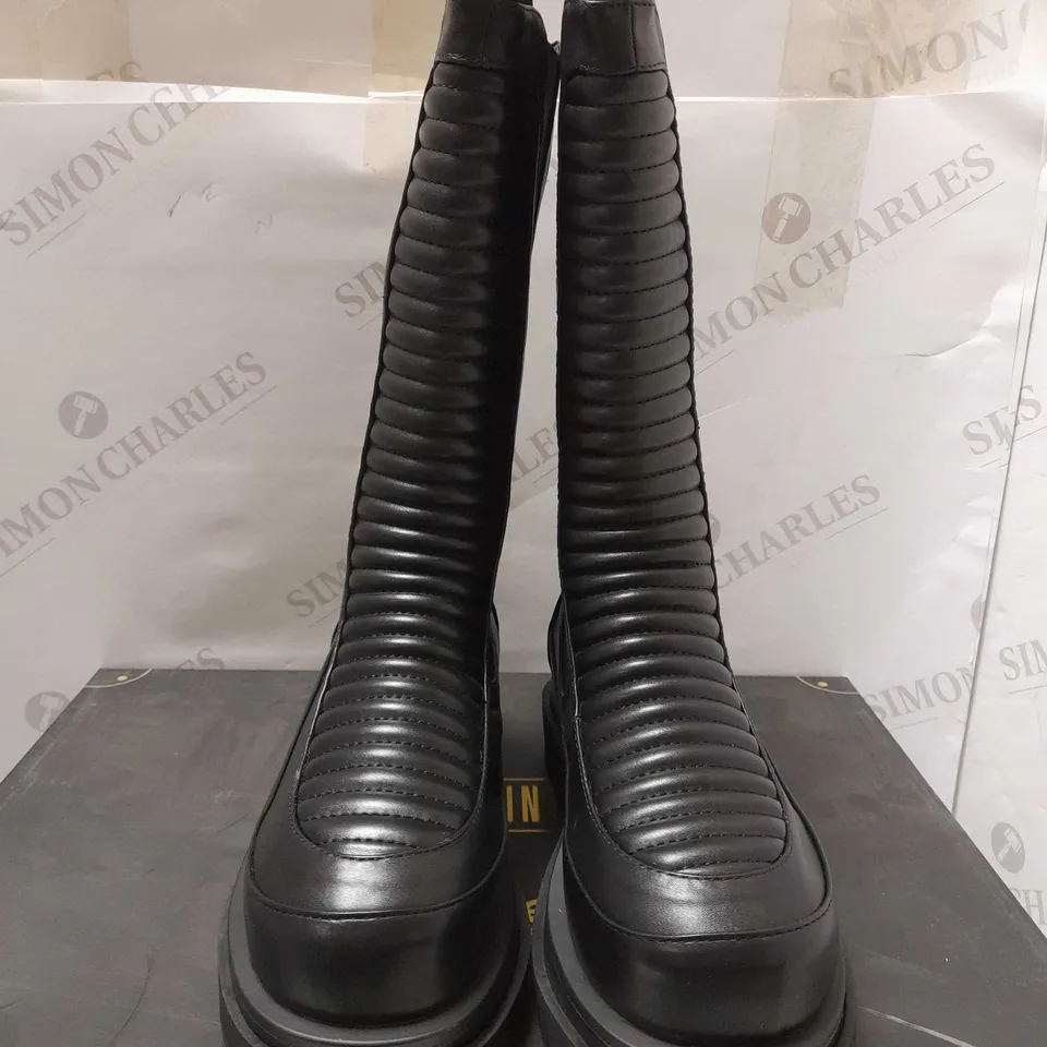 KOI THE HARDY LONG PADDED BLACK PU BOOTS - SIZE 7