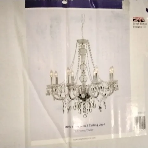 BOXED MARIE THERESA 8 LIGHT CANDLE STYLE CHANDELIER CHROME